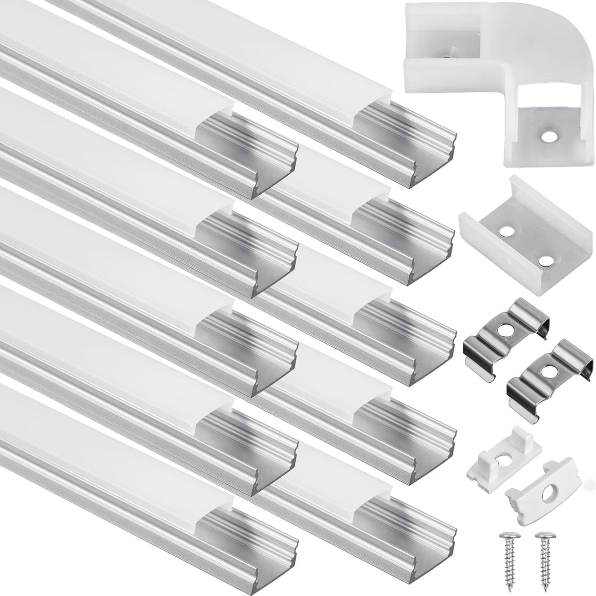 10-Pack 6.6 ft Aluminum U-Shaped LED Channel System with Diffused Cover I5074