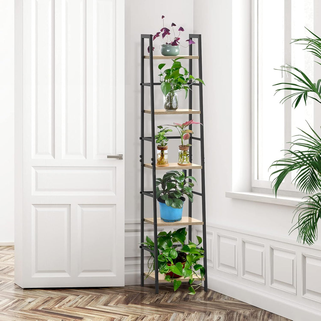 5-Tier Wood and Metal Ladder Shelf Bookcase D6050