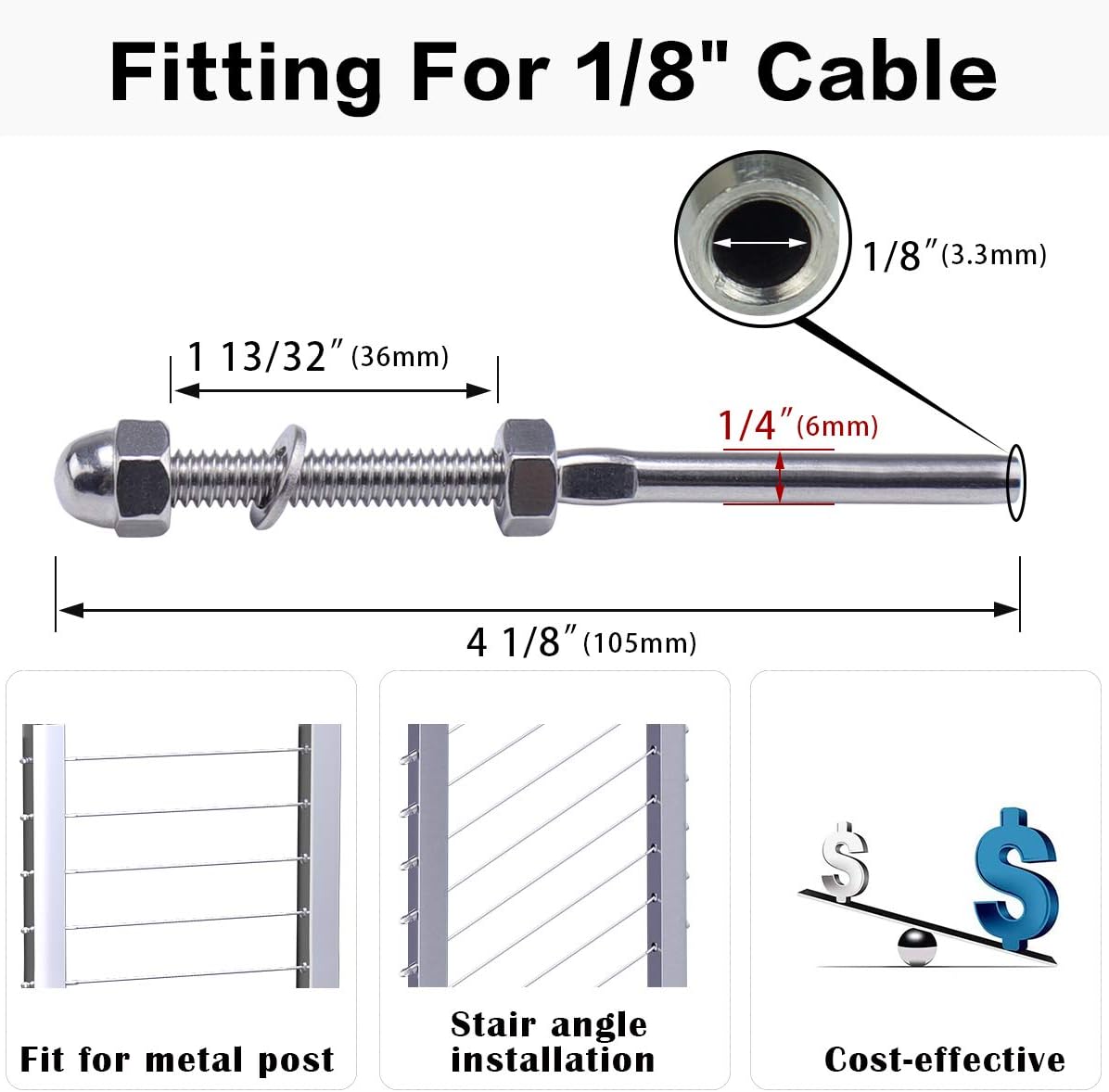 60Pack 1/8 Cable Railing Kit T316 Stainless Steel O8226