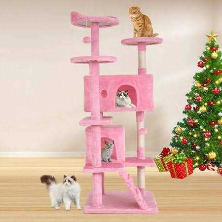 54-in Double Condo Cat Tree Tower Playhouse with Scratching Post & Perch N24282