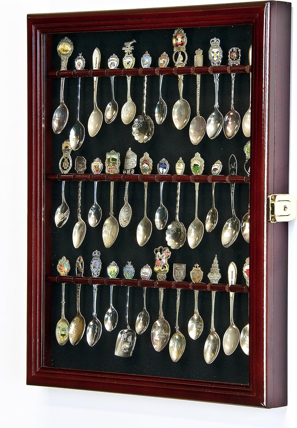 Spoon Display Case Cabinet Holder Rack Wall Mounted Cherry Finish X460731