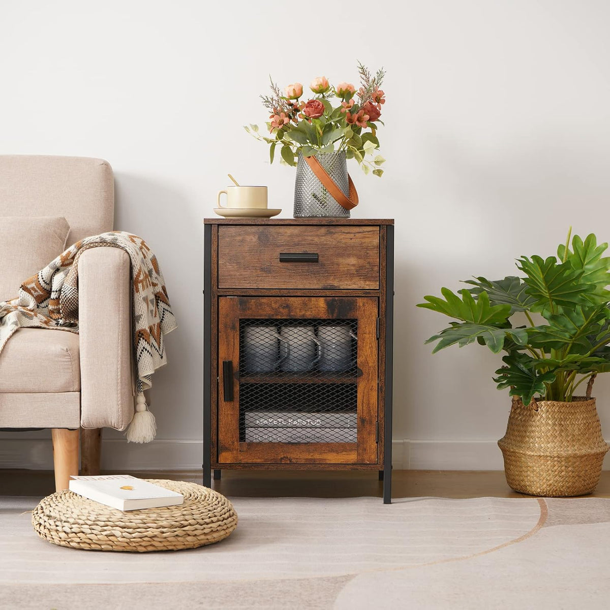 End Table with Drawer and Mesh Door F7975