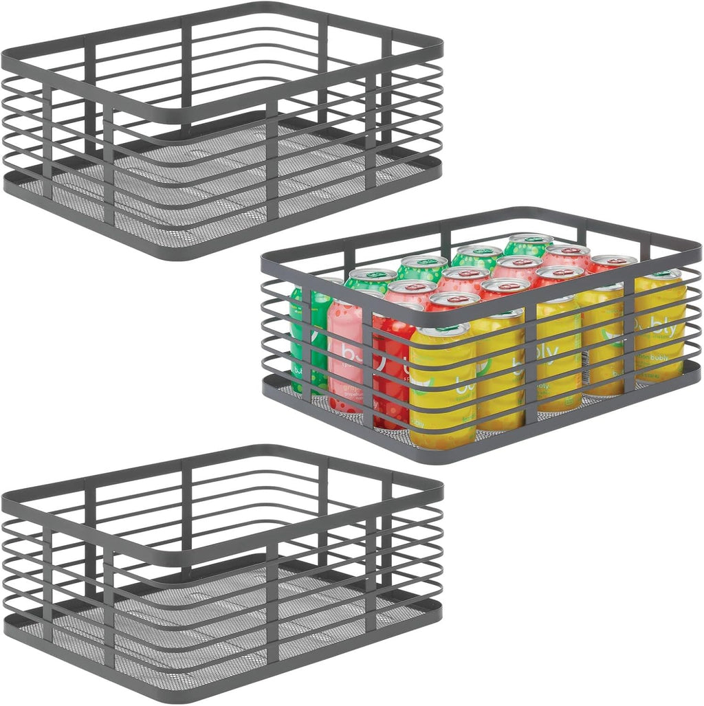 Metal Wire Food Organizer Storage Bin Basket, 3 Pack - White U8525