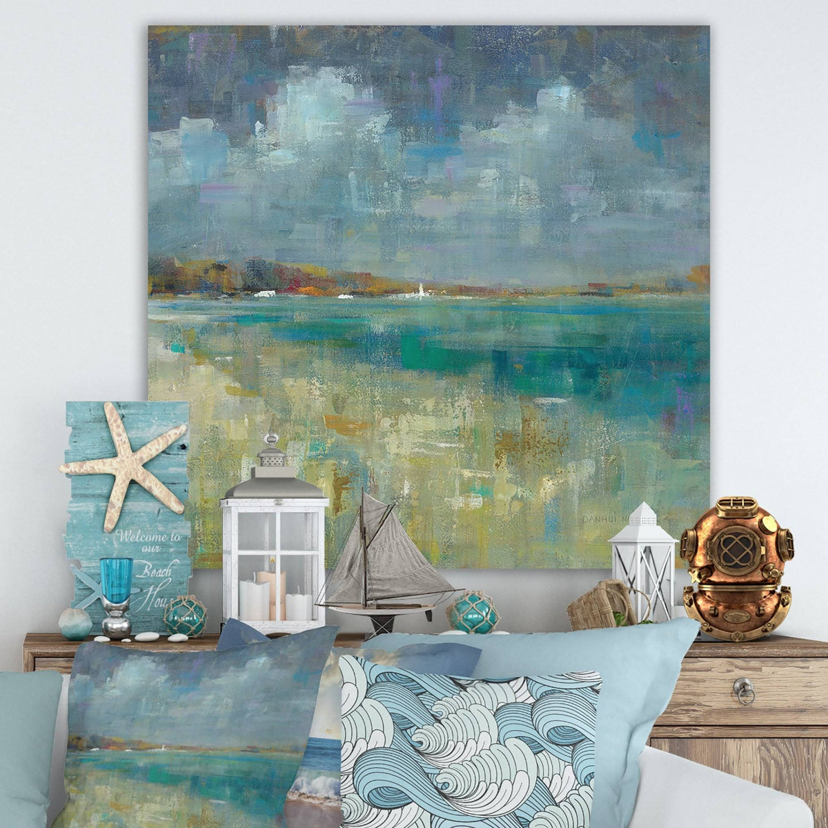 Nautical Coastal Canvas Artwork Print 36 in. Wide x 36 in. High I363898