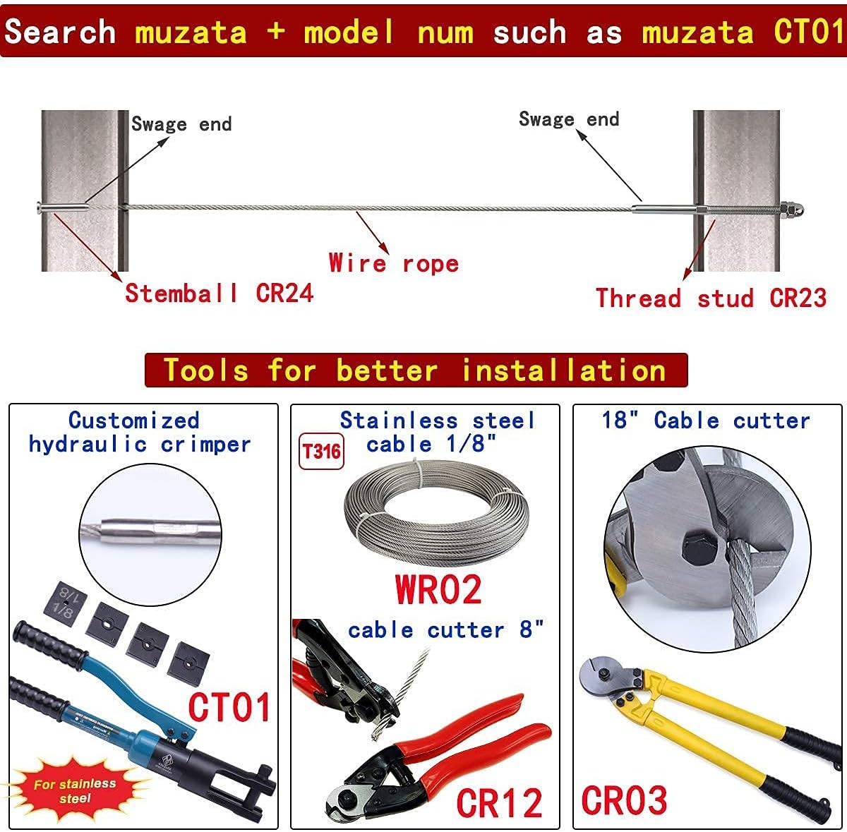 60Pack 1/8 Cable Railing Kit T316 Stainless Steel O8226