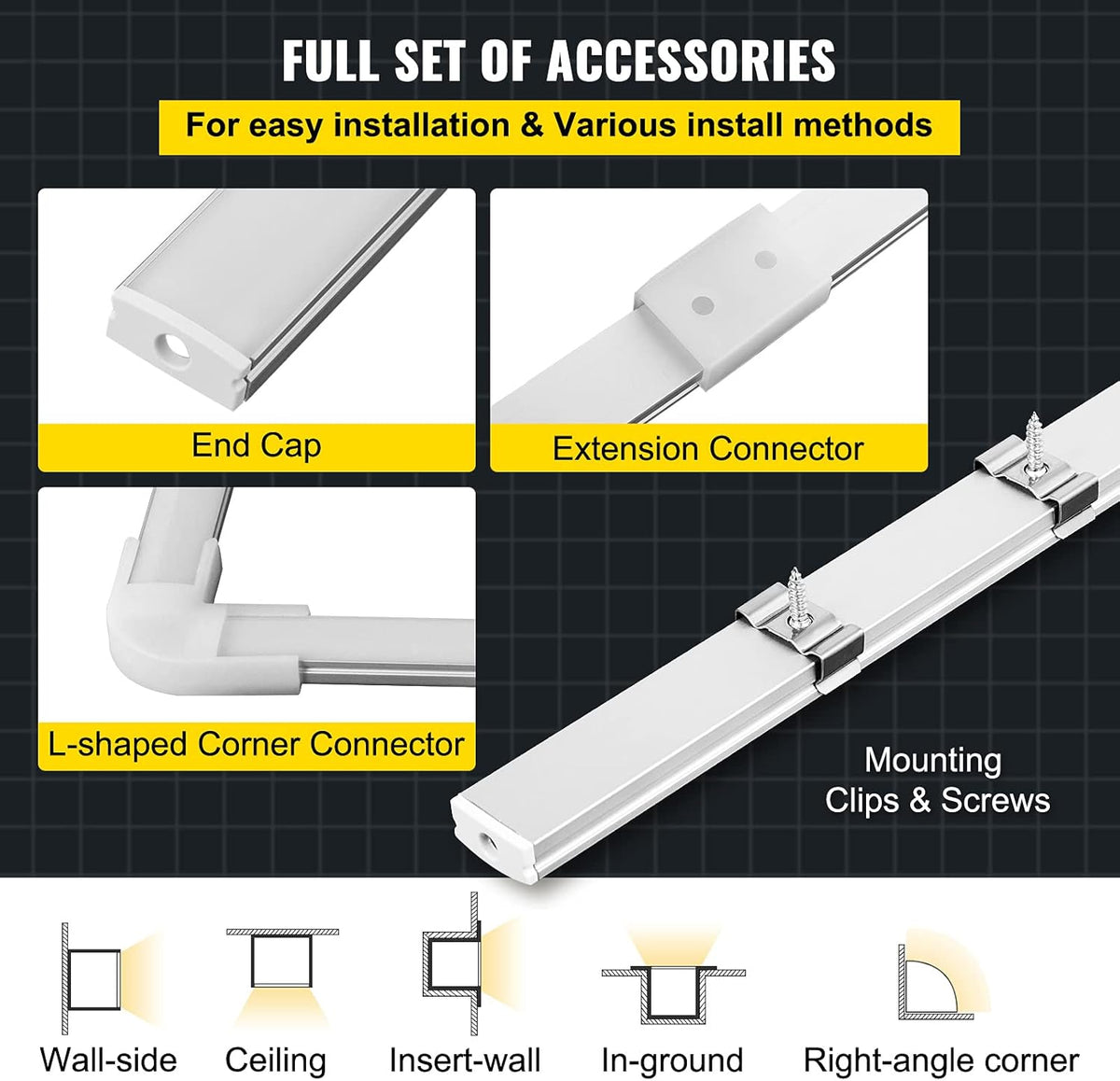 10-Pack 6.6 ft Aluminum U-Shaped LED Channel System with Diffused Cover I5074