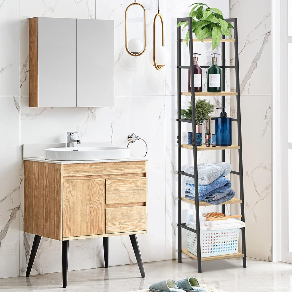 5-Tier Wood and Metal Ladder Shelf Bookcase D6050