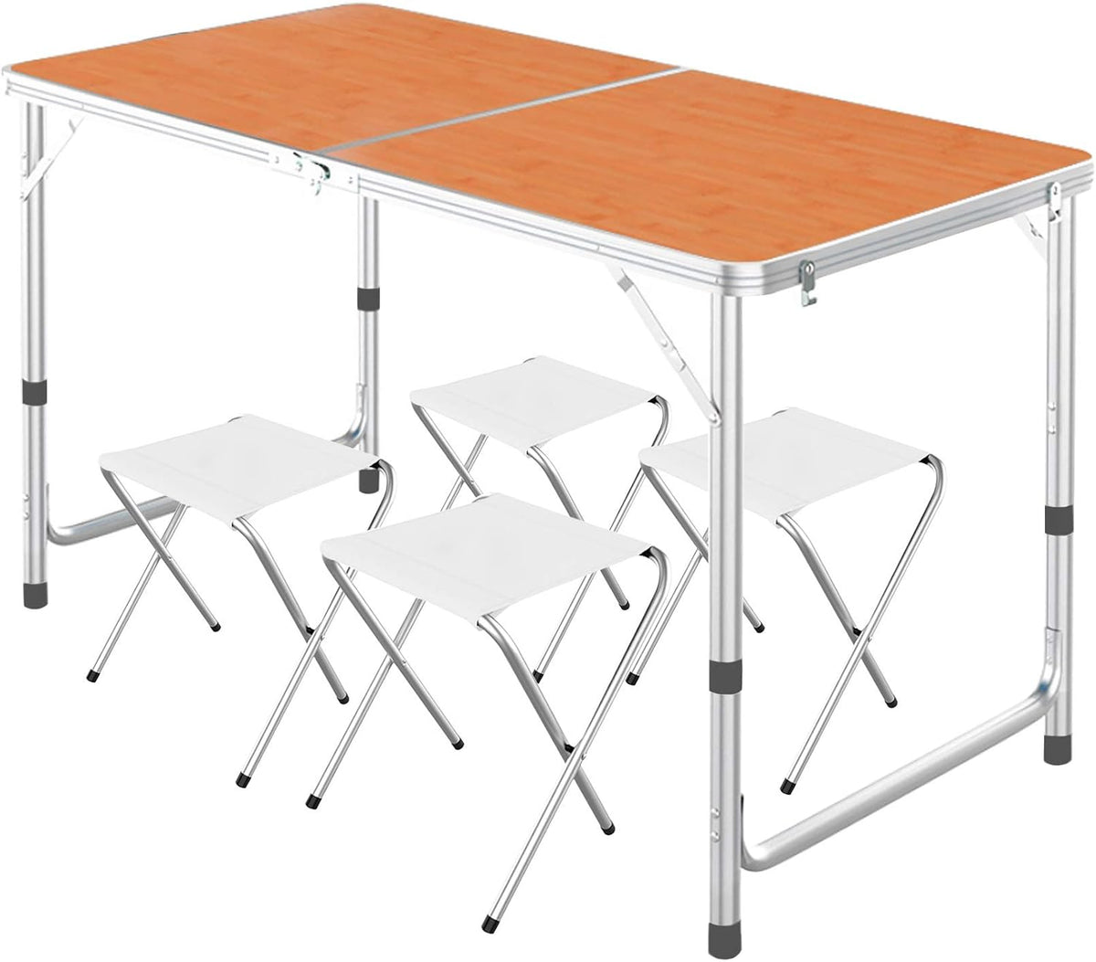 White 4FT Foldable Portable Aluminum Adjustable Height Table with 4 Stools K768808