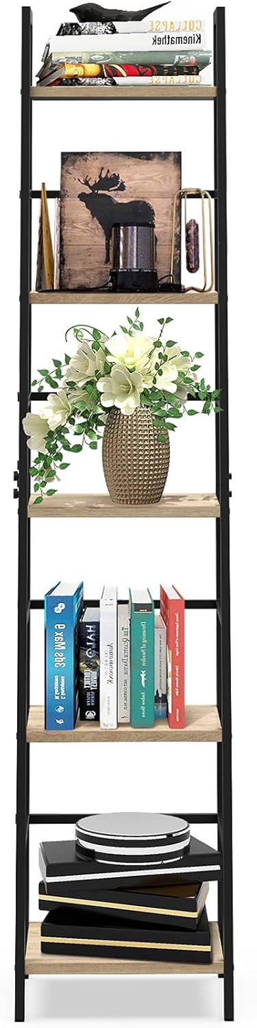 5-Tier Wood and Metal Ladder Shelf Bookcase D6050