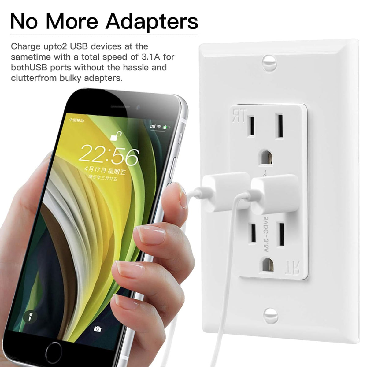 White 15A Tamper-Resistant Duplex Outlet with USB Ports, 6 Pack C8353