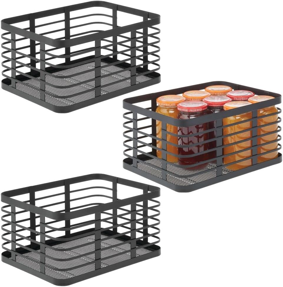 Metal Wire Food Organizer Storage Bin Basket, 3 Pack - White U8525