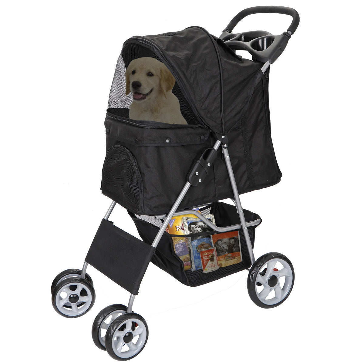 Folding Pet Stroller 4 Wheels Black P67506