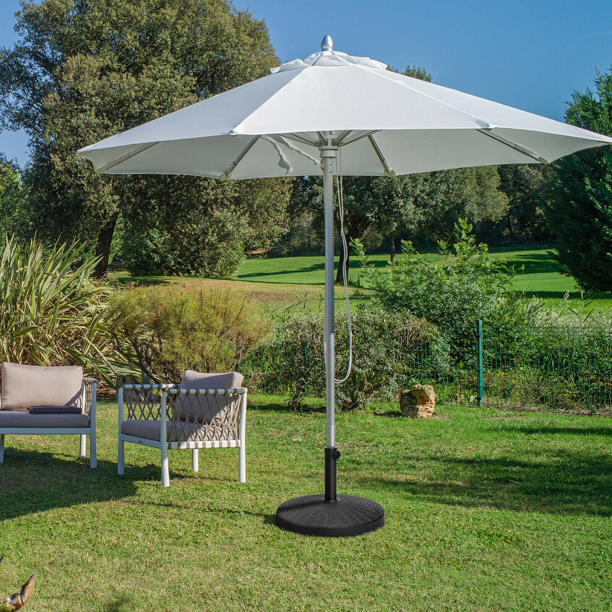 49lbs Round Resin Umbrella Base with Rattan Design I18504