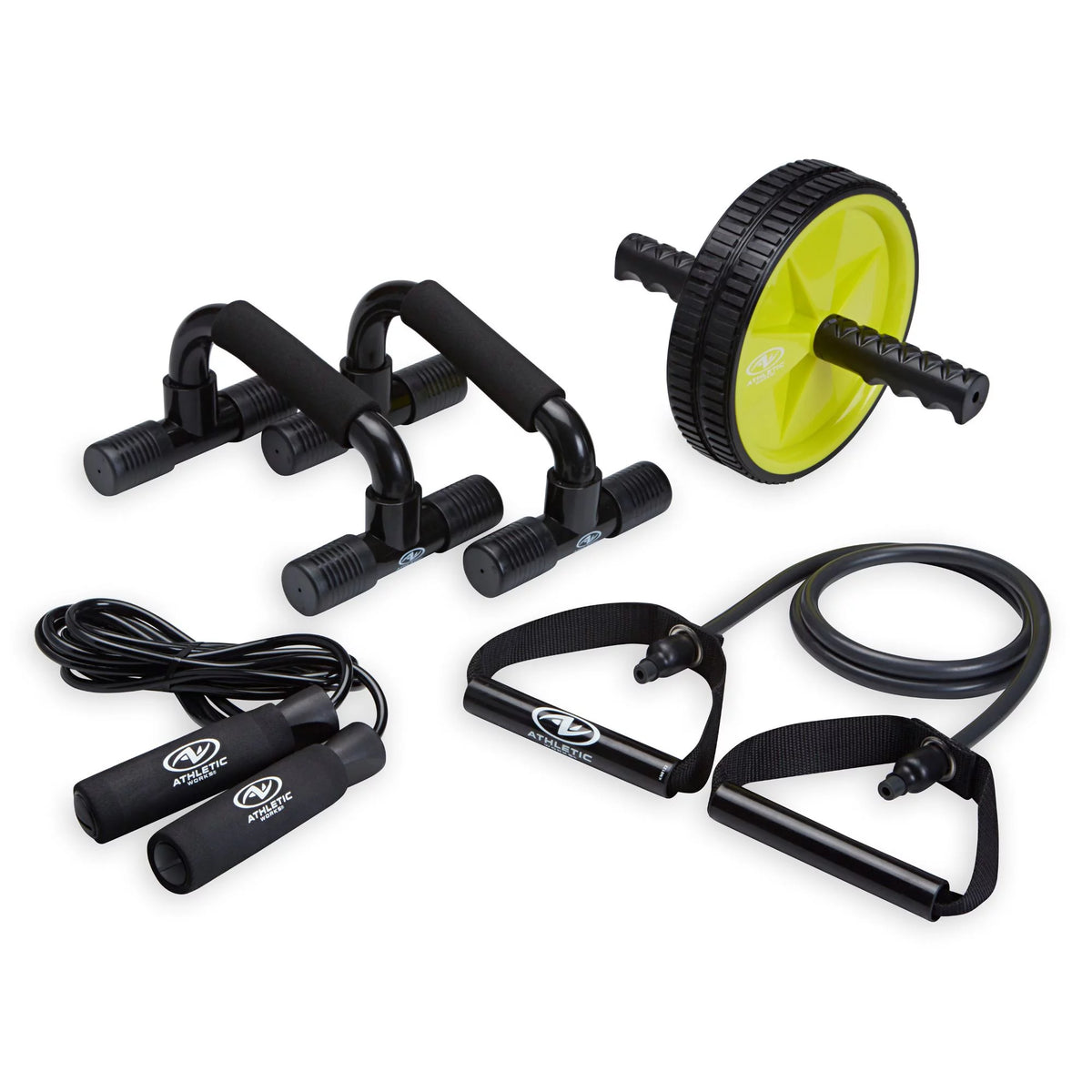 Home Gym Kit with Resistance Tube, Ab Wheel, Jump Rope and Push-Up Bars V8137