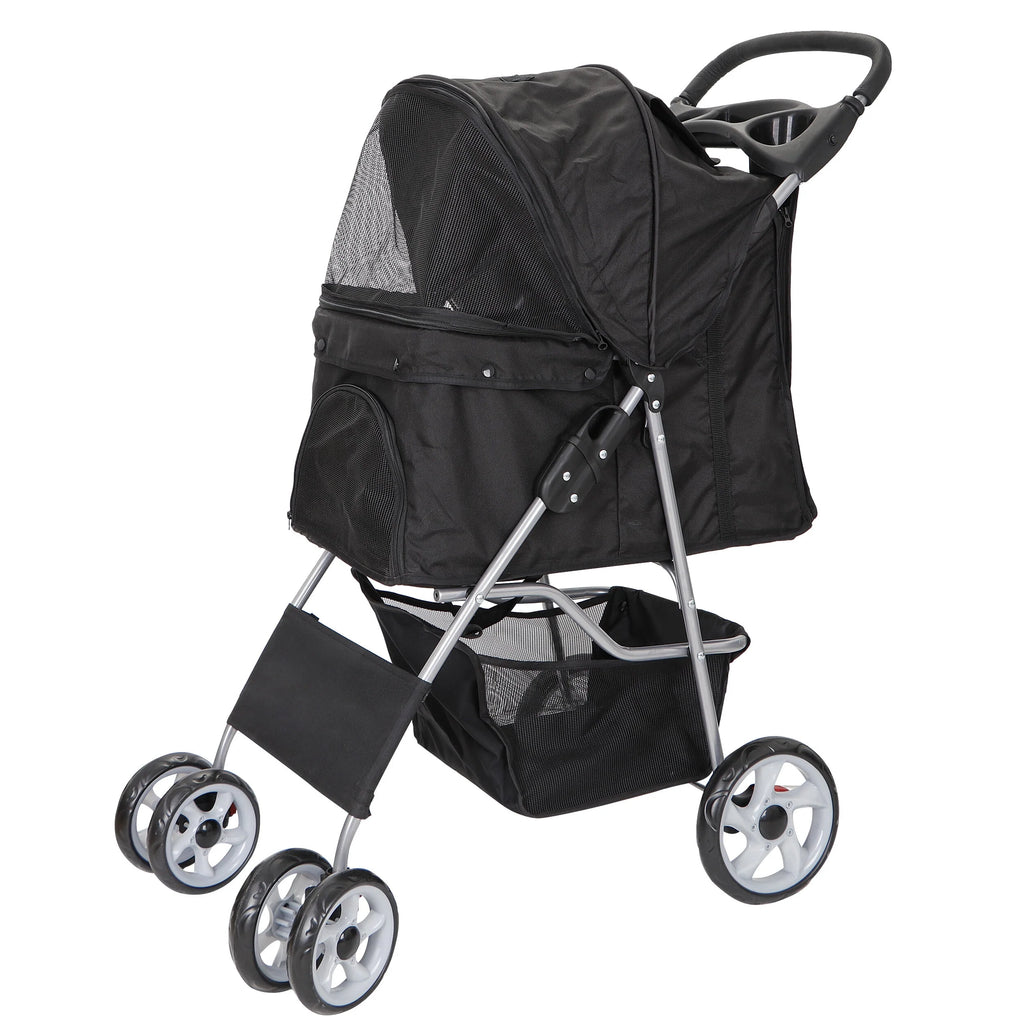 Folding Pet Stroller 4 Wheels Black P67506