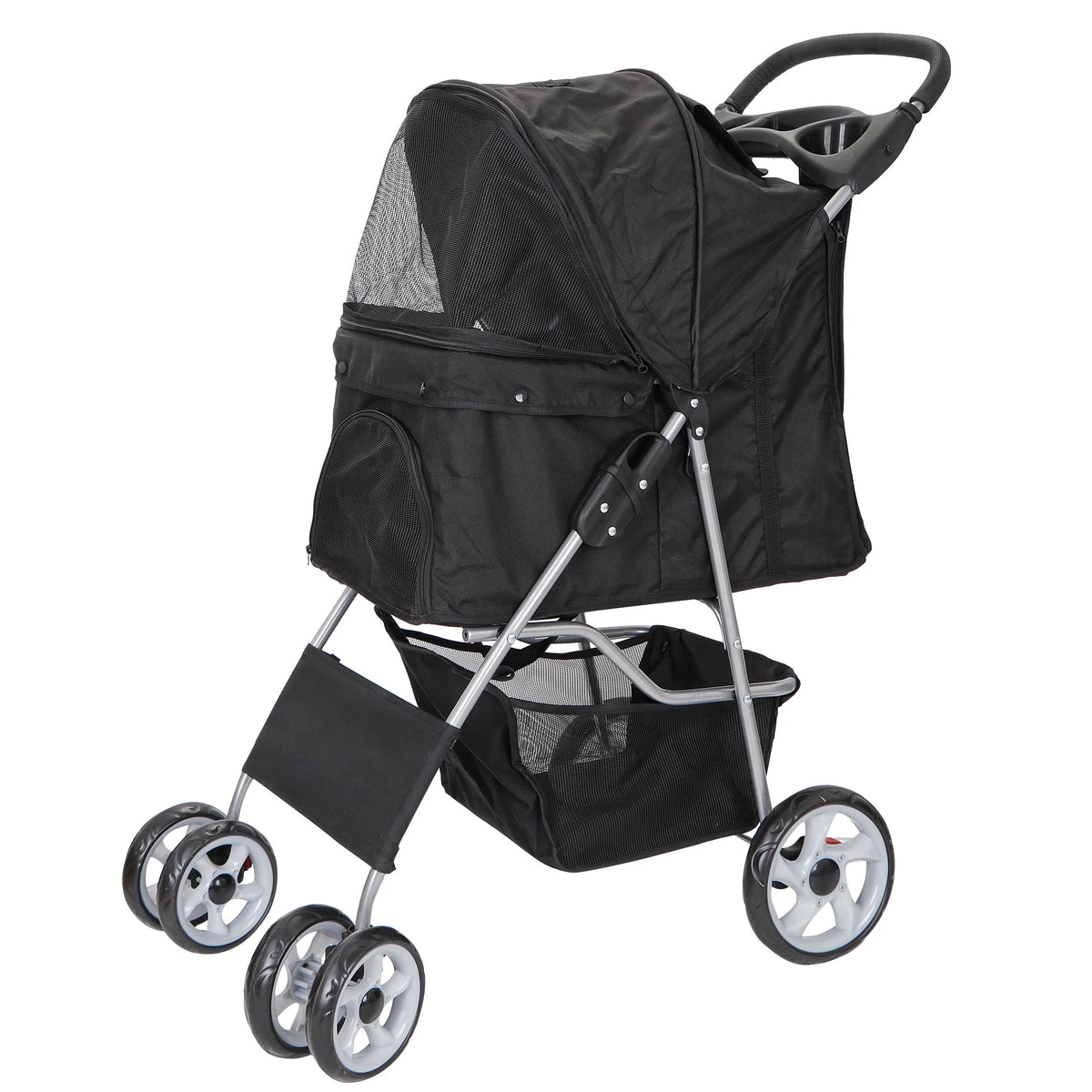 Folding Pet Stroller 4 Wheels Black P67506