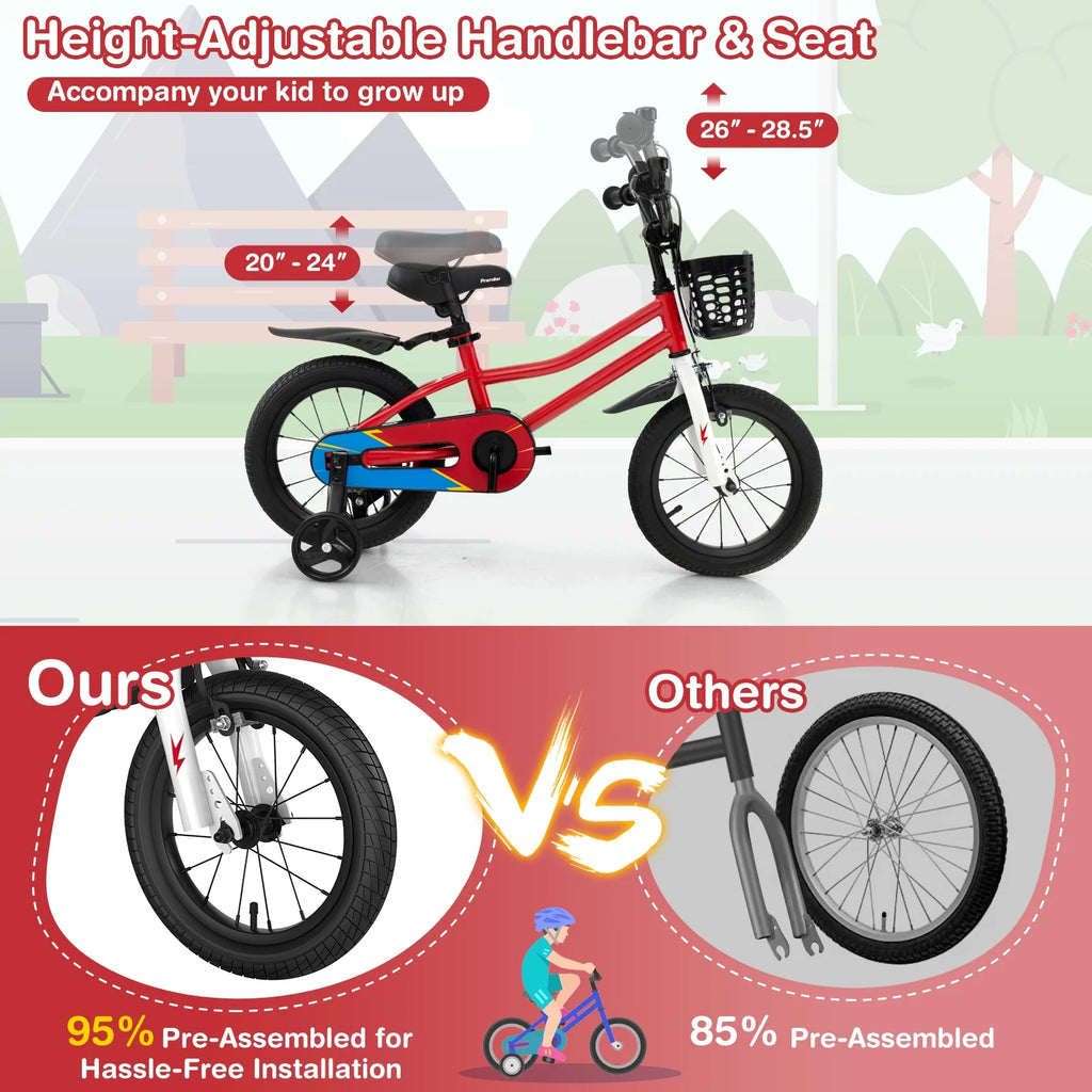 14'' Kids Bike with Training Wheels & Basket White P573