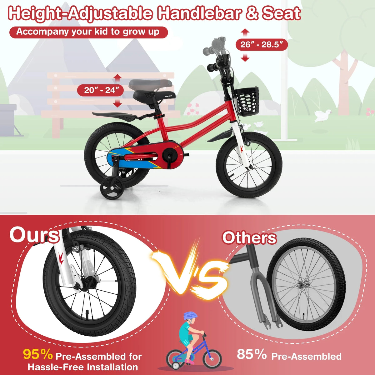 14'' Kids Bike with Training Wheels & Basket White P573