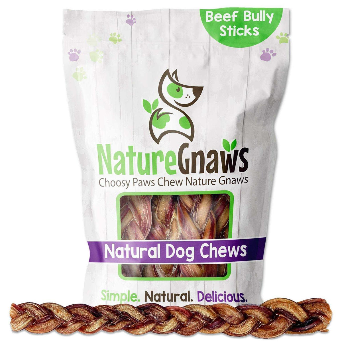 Braided Bully Sticks for Dogs Natural Beef Bones O973596