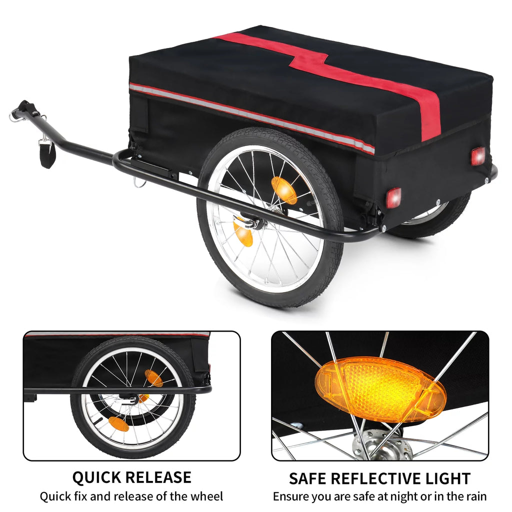 Bike Cargo Trailer with Removable Cover, 16 Wheels, Red Y51591