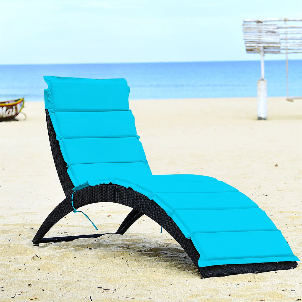Folding Patio Rattan Lounge Chair Chaise Cushioned Red G358