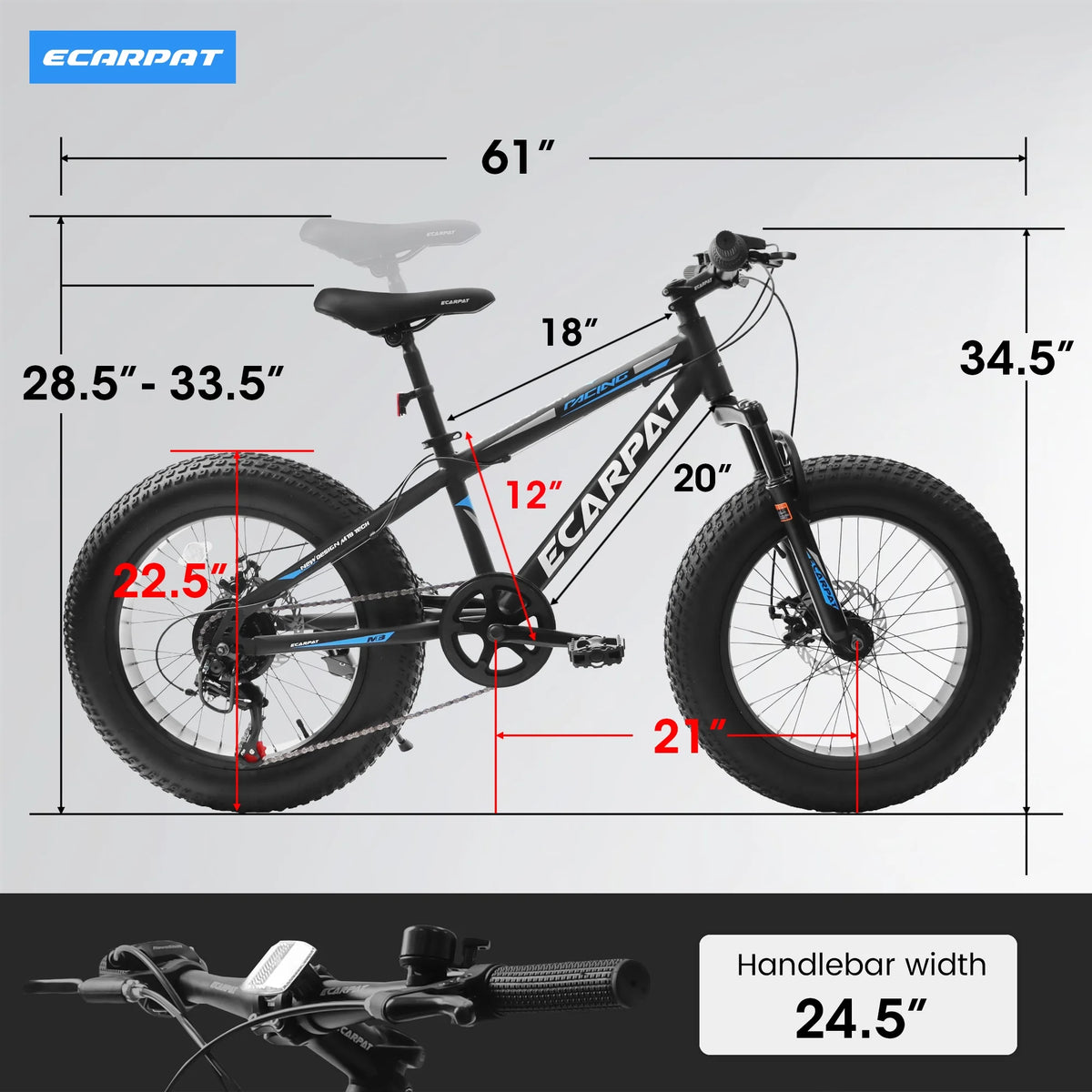 20 inch Black Fat Tire Bike with Disc Brakes 7 Speed E998884