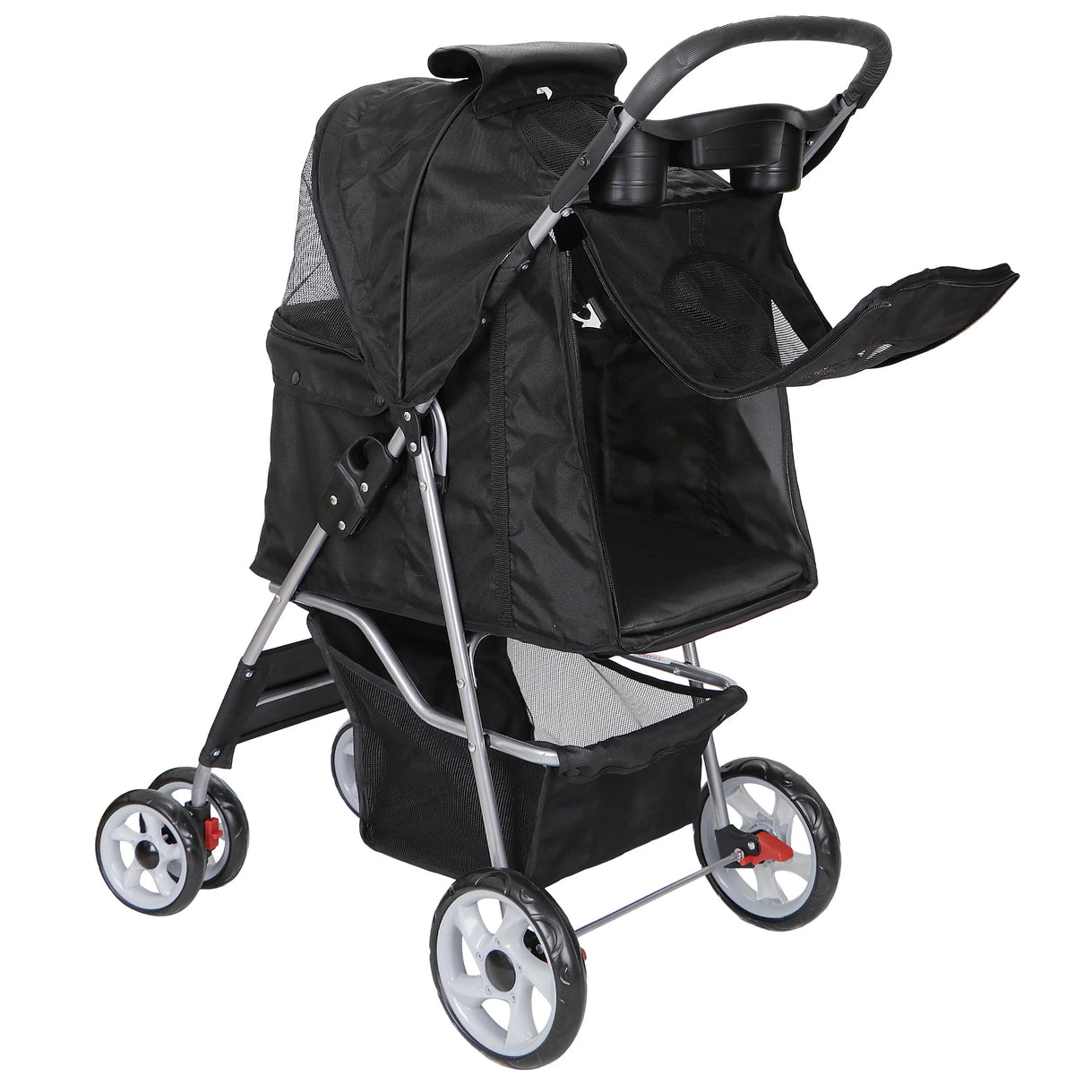 Folding Pet Stroller 4 Wheels Black P67506
